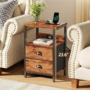 Furologee End Table with Charging Station, Nightstand with Fabric Drawers, Side Table with USB Ports & Outlets, Night Stand with Storage Shelf & Hooks, for Living Room/Bedroom, Rustic Brown by CozyNest Decor