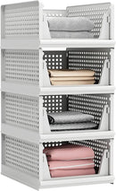 Stackable Plastic Storage Basket Closet Organizer Bin Foldable Clothes Organizer Storage Drawer Shelf Container for Living Room Bathroom Kitchen Office Laundry Room by CozyNest Decor