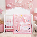 Cloele Pink Crib Bedding Set for Girls- 4 Piece Unicorns Baby Comforter Bed Set Includes Crib Skirt Quilt Fitted Sheet Toddler Pillowcase - Pink Soft Nursery Baby Bedding Set for Girls by TinyTreasures Baby Boutique