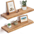 Floating Shelves for Wall, 24"x9.3" Rustic Solid Live-Edge Elm Wood Wall Shelves, Heavy-Duty Floating Shelves with Invisible Brackets, Set of 2 for Living Room, Bedroom, and Kitchen, Natural Finish by CozyNest Decor