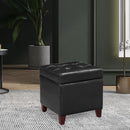 Adeco Storage Ottoman Foot Rest Stool, Leather Ottoman Footstool with Wood Legs and Hinged Lid, 18" Small Foot Stool Bench for Living Room, Bedroom, Black by CozyNest Decor