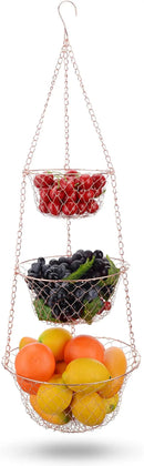 IBERG 3-Tier Fruit Basket Hanging Baskets for Storage - Kitchen Bathroom Organizer (Copper) by CozyNest Decor