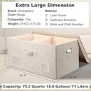 75 Quart Extra Large Decorative Collapsible Storage Bins with Lids, 1 Pack Beige Stackable Boxes by TinyTreasures Baby Boutique