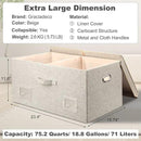 75 Quart Extra Large Decorative Collapsible Storage Bins with Lids, 1 Pack Beige Stackable Boxes by CozyNest Decor