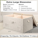 75 Quarts Extra Large Decorative Storage Bins with Lids, 3 Packs Beige Collapsible Storage Bins with Lids, Stackable Storage Bins Decorative Box Storage With Lid Extra Large by TinyTreasures Baby Boutique