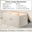 75 Quarts Extra Large Decorative Storage Bins with Lids, 3 Packs Beige Collapsible Storage Bins with Lids, Stackable Storage Bins Decorative Box Storage With Lid Extra Large by CozyNest Decor