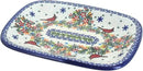 Blue Rose Polish Pottery Winter Cardinal Small Rectangular Serving Platter by CozyNest Decor