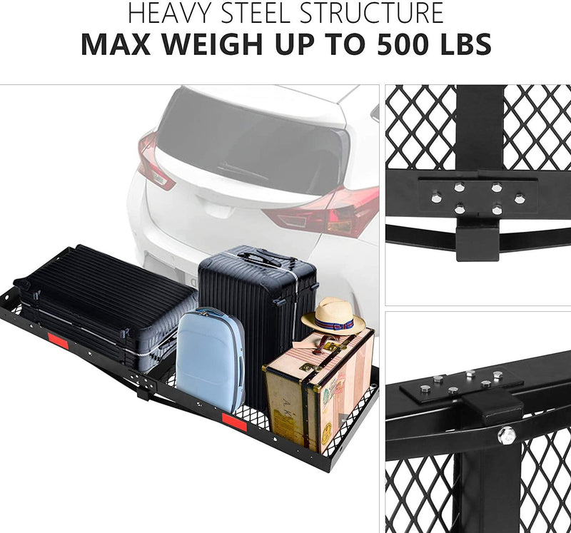 60 x 20-inch Hitch Folding Cargo Carrier Mount, Fit 2" Receiver, 500 LBS Capacity Mesh Hitch Cargo Rack