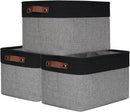 Storage Bins Large Fabric Storage Baskets for Shelves 3 Pack, Decorative Linen Closet Baskets with Handles for Organizing, Shelf, Clothes, Home, Office, 15x11x9.5Inches (Grey&Black) by CozyNest Decor