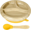 Abiie Octopod Bamboo Dish - Kids Plates for 4 months and up, 3-Compartment Baby Plates with Suction, Round Bamboo Baby Plate, Mess-Free Toddler Suction Plates, Baby Feeding Supplies, 7.5 x 7.5 x 1.9in by TinyTreasures Baby Boutique