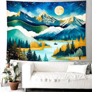Delur Mountain Tapestry Boho Moon Stars Starry Night Tapestry Wall Hanging Forest Tree Nature Landscape Psychedelic Headboard for Bedroom Living Room Home Decor (51.2" x 59.1") by CozyNest Decor