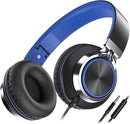 AILIHEN C8 Headphones Wired, On-Ear Kids Headphones with Microphone and Volume Control Foldable Corded Stereo 3.5mm Headset for School Teens Smartphones Chromebook Laptop Tablets Travel (Black Blue) by TinyTreasures Baby Boutique