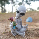 Andre' & Fritz Friendship Stories Alien and Gnome Garden Statue | Poly-Resin 6.5" h x 4" w x 3.5" d Outdoor Décor (Stories - Garden Statue) by GreenHaven Gardens