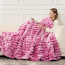 Cozy Bliss Faux Fur Throw Blanket for Couch, Cozy Warm Plush Striped Blanket for Sofa Bedroom Living Room,60 * 80 Inches Tie-dye Pink by CozyNest Decor