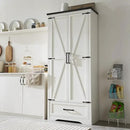 JXQTLINGMU Farmhouse Kitchen Pantry Cabinet - 72" Tall Wood Kitchen Storage Cabinets with Adjustable Shelves & 2 Barn Style Doors & Drawer, Versatile Storage for Dining Room, Bathroom, Antique White by CozyNest Decor