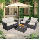 4 Piece Outdoor Patio Furniture Set,Wicker Conversation Sets Outdoor Sectional Patio Sofa Couch with Cushions & Coffee Table for Outside, Garden, Balcony, Porch,Black/Beige by GreenHaven Gardens
