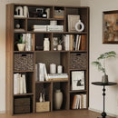 71” Tall Wooden Bookcase 6-Tier Large Bookshelves with 2 Woven Baskets, 55" Wide Floor Standing Wood Display Organizer Shelves for Living Room（Brown） by CozyNest Decor
