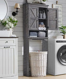 Over The Toilet Storage Cabinet, Farmhouse Bathroom Cabinet with Adjustable Shelf & Barn Door, 67" Tall Over The Toilet Shelf, Grey Wash by CozyNest Decor