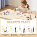 Kids Study Table and Chairs Set, Height Adjustable Toddler Table and Chair Set for Kids Ages 3-8, Graffiti Desktop (Wooden Brown) by CozyNest Decor