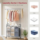 Tajsoon Laundry Sorter with Hanging Bar, 3 Section Rolling Laundry Hamper with Heavy Duty Lockable Wheels, Laundry Basket with Hanging Rack for Bedroom, 3 Gray by CozyNest Decor