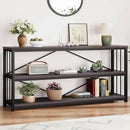 LVB 3-Tier Rustic Console Table, Extra Long Entryway Table with Storage, Industrial Skinny Wood Metal Sofa Table with Shelf, Modern Narrow Hallway Table for Foyer Living Room Bedroom, Dark Gray, 70 In by CozyNest Decor