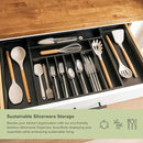 Premium Silverware, Flatware and Utensil Organizer for Kitchen Drawers, Food-Safe Contract Grade, Expandable from 18 to 33 In, Black Bamboo by CozyNest Decor