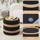 Wimarsbon 18'' Ottoman Pouf, Natural Braided Poof, Rustic Handweave Lounge Pouffe, Boho Footrest Stool for Bedroom, Accent Table or Seat for Living Room (Natural Water Hyacinth + Black Cotton Rope) by CozyNest Decor