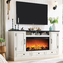 Fireplace TV Stand for 80 Inch TV, 35.7" Tall Farmhouse Entertainment Center W/36'' Electric Fireplace, Media Console with Large Storage Cabinets and Drawers for Living Room, Antique White by CozyNest Decor