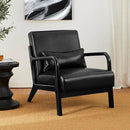 Glitzhome Accent Armchair with Walnut Ruberwood Frame, Black PU Leather Lounge Chair for Living Room by CozyNest Decor