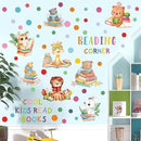 Reading Corner Decor,Reading Books Wall Decals,Learning Study Wall Stickers,Cartoon Animals Window Decals,Giraffe Bear Rabbit Read Books Stickers for Toddler Nursery Bedroom Classroom School by CozyNest Decor