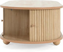Oval Coffee Table with Storage for Living Room, Retro Charm Wooden Fluted Center Table, 47.24" Modern Classic Accordion Door Coffee Tables Dual Level Storage Side Table for Home,Office-Natural by CozyNest Decor