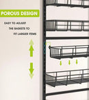 Over The Door Pantry Organizer, Pantry Storage and Organization, 6-Tier Adjustable Hanging Baskets, Metal Wall Mount Spice Rack Seasoning Shelves for Home & Kitchen, Laundry Bathroom - Black by CozyNest Decor