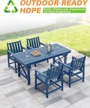 HDPE Patio Dining Set, 5-Piece Outdoor Table and Chairs with Umbrella Hole, Modern Outdoor Dining Set for 4, HDPE Outdoor Patio Furniture Dining Sets for Deck, Poolside, Porch, Navy by CozyNest Decor