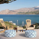 Inflatable Ottoman Stool D21 xH9 for Outdoor/Indoor Use, Water Repellent Patio Foot Rest with Portable Handle,Round Pouf Ottoman Suitable for Garden,Deck and Camping - Boho Geometry Blue by CozyNest Decor
