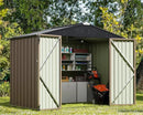Greesum Outdoor Storage Shed 6 x 8 ft. Utility Tool Shed Metal Storage Garden Shed with Door & Lock for Patio Storage, Brown by GreenHaven Gardens
