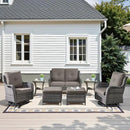 Outdoor Patio Furniture Set - 7 Piece Gray Wicker Conversation Patio Furniture Set All Weather Swivel Chairs with Ottoman and Loveseat Glider Chair for Deck Balcony Backyard by GreenHaven Gardens