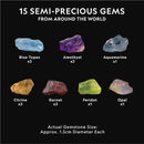 National Geographic Semi-Precious Gemstone Dig Kit for Kids - 15 Gems Including Amethyst, Garnet, Opal, Blue Topaz, and More by TinyTreasures Baby Boutique