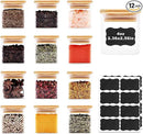 Glass Food Storage Jars Square 4oz, 12 Pack Glass Jars With Bamboo Lids, Kitchen Storage Containers For Spice, Candy, Cookie, Storage For Pantry Organizers by CozyNest Decor