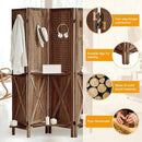 4 Panel Pegboard Display with 16 Hooks, Wooden Pegboard Room Divider Wall with Shelf, Rustic Room Dividers and Folding Privacy Screens, Bedroom, Jewelry Store, Brown by CozyNest Decor