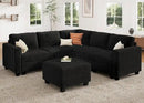 HONBAY Corduroy Modular Sectional Couch with Storage L-Shaped Sectional Couches for Living Room 6 Seater Modular Sectional Sofa, Black by CozyNest Decor