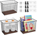 Wall Hanging Baskets 3 Pack, Large Diversified Wire Basket Shelves of Wooden Style, with Wall Mounted Metal Hooks & Traceless Stickers, for Kitchen Coffee Bar Office Room Garage Storage Organization by CozyNest Decor