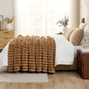 Cozy Bliss Faux Fur Throw Blanket for Couch, Cozy Warm Plush Striped Blanket for Sofa Bedroom Living Room, 50 * 60 Inches Toasty Brown by CozyNest Decor