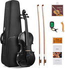Eastar 4/4 Violin Set Full Size Fiddle Solidwood for Adults with Hard Case, Shoulder Rest, Rosin, Two Bows, Clip-on Tuner and Extra Strings, Black by TinyTreasures Baby Boutique