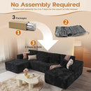 Cloud Sectional Couches for Living Room,U Shaped Modular Sofas No Assembly,133x68 Inches Plush Corduroy Oversized Floor Couch Set with Deep Seat Chaise,Black by CozyNest Decor