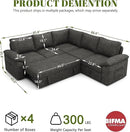 85 Inch Modular Sectional Sofa with Pull Out Bed,L Shaped 5 Seat Sectional Sleeper Sofa with Storage,Sectional Couches for Living Room,Cloud Modular Couch,Removable Sofa Cover,Dark Grey by CozyNest Decor