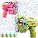 2 Pack Bubble Guns for Kids, Rechargeable LED Light Up Dinosaur Bubbles Machine Blower with 4 Bottles Refill Solution for Toddlers 4-8, Wedding Party Birthday Gift by TinyTreasures Baby Boutique