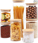 Glass Food Storage Jars, Glass Jars with Bamboo Lids, Kitchen Storage Jars, Canisters with Airtight Lids for Spice, Coffee, Cookie, Set of 7, Pantry Organizers by CozyNest Decor