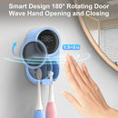 Toothbrush Holder and Cleaner for Bathroom Light Cleaning Fan Drying Round in Circle Automatic Rotating Cover Wall Mounted Smart Home Gadgets (02 Blue) by CozyNest Decor