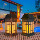 14" Solar Lantern Outdoor Waterproof, Glass Flickering Flame Solar Lanterns, Hanging Metal Lantern Decorative for Patio Front Porch Garden Backyard Tabletop Party Decoration by CozyNest Decor