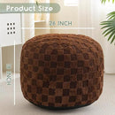HIGOGOGO Round Stuffed Pouf Ottoman, Plaid Poufs with Foam Chunk Filling, Fluffy and Furry Pouf Foot Stool Storage Ottoman, 26 X 18 Floor Poufs Foot Rest for Living Room, Coffee by CozyNest Decor